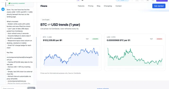 How to Add a USD ↔ BTC Chart to Your Fintech Landing Page — Instantly with AI