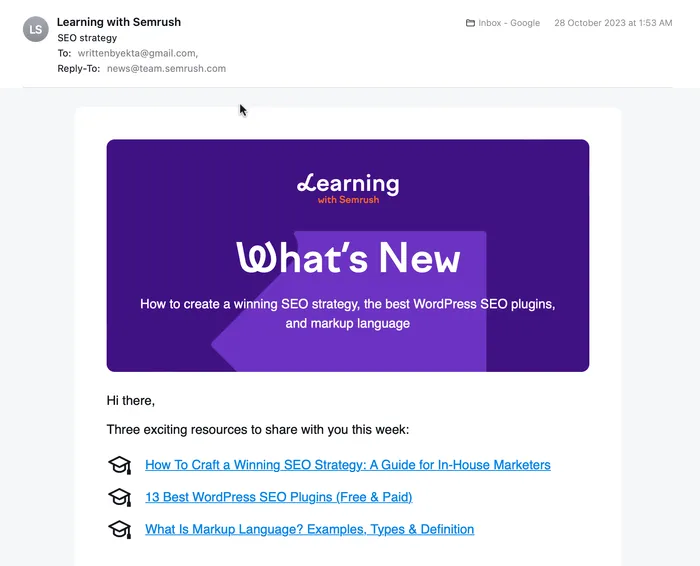 Learning with semrush newsletter