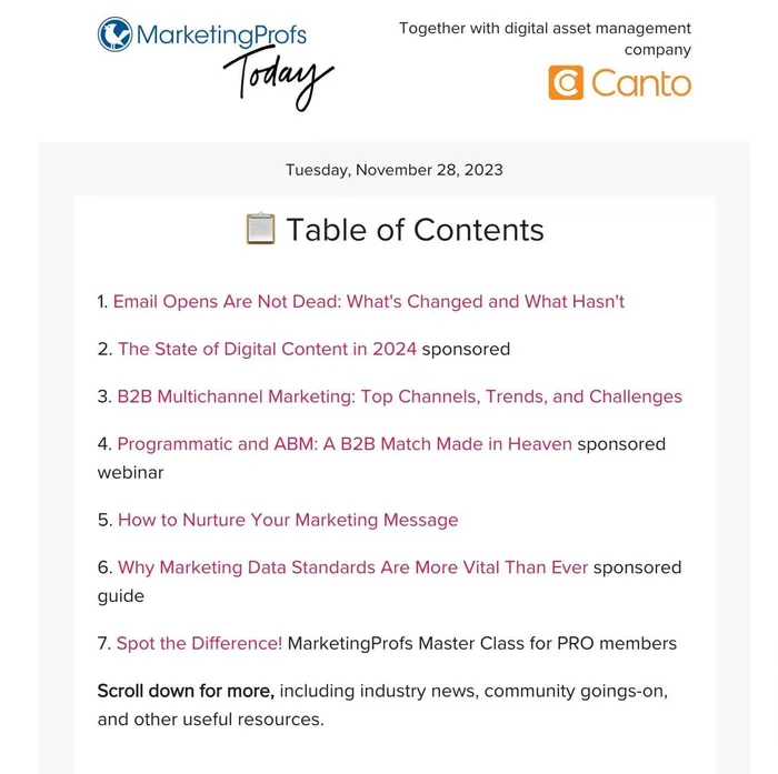 table of contents for easy navigation