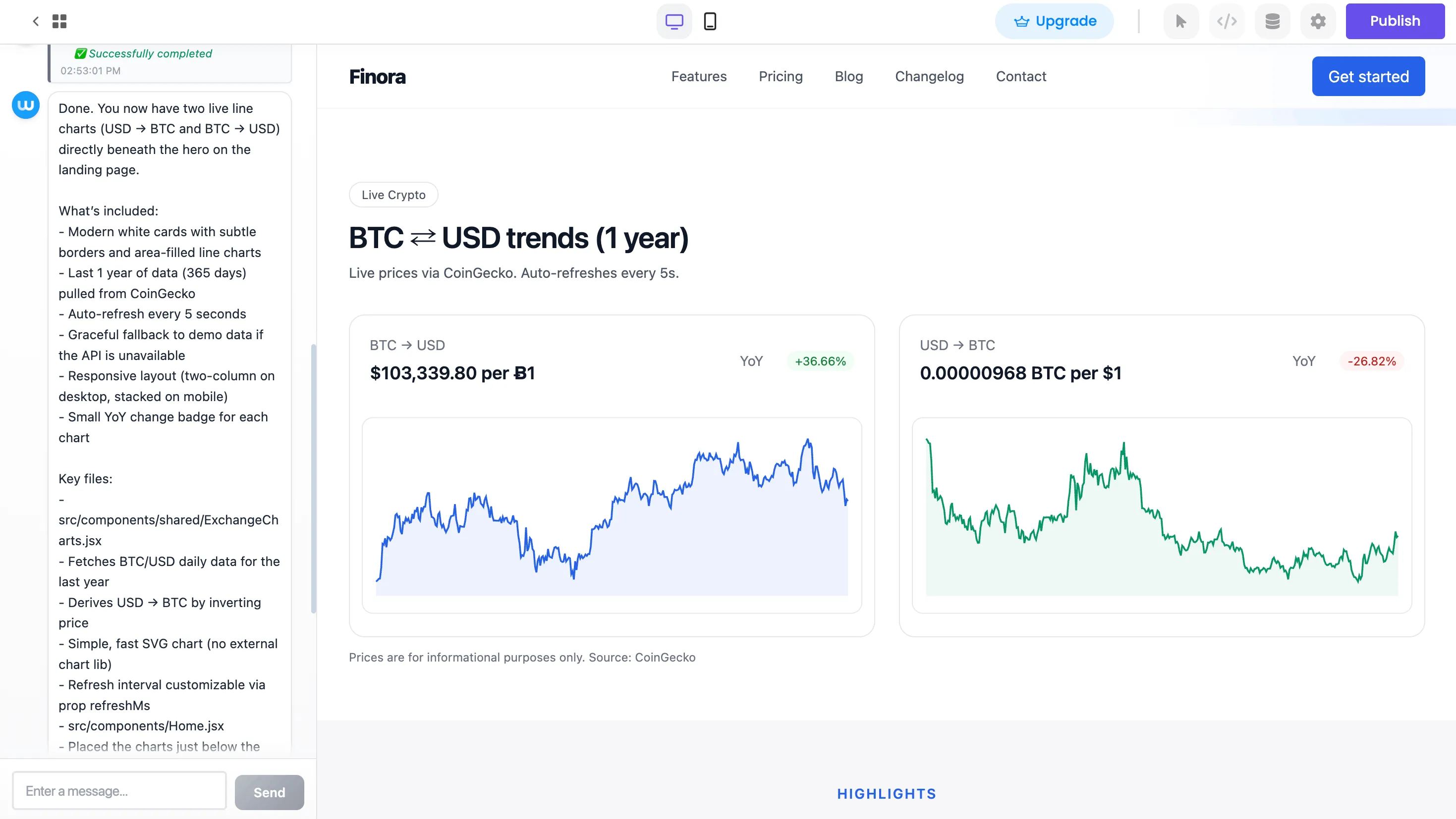 How to Add a USD ↔ BTC Chart to Your Fintech Landing Page — Instantly with AI