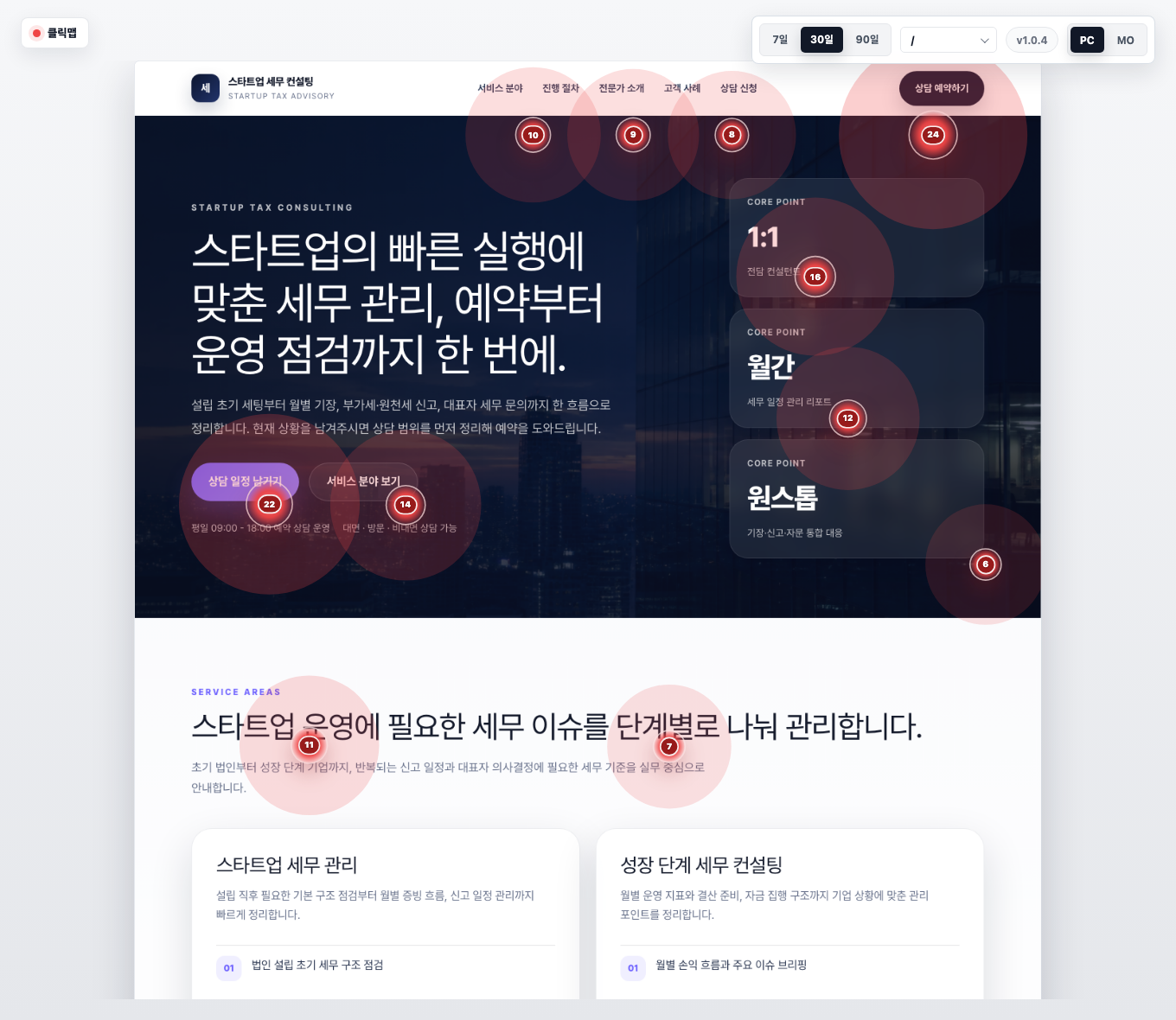Waveon clickmap screen showing visitor click locations